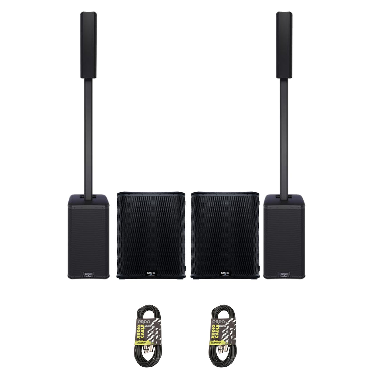 QSC KC12 Wide Coverage Performance PA Speaker Bundle With KS118 Subs & Cables